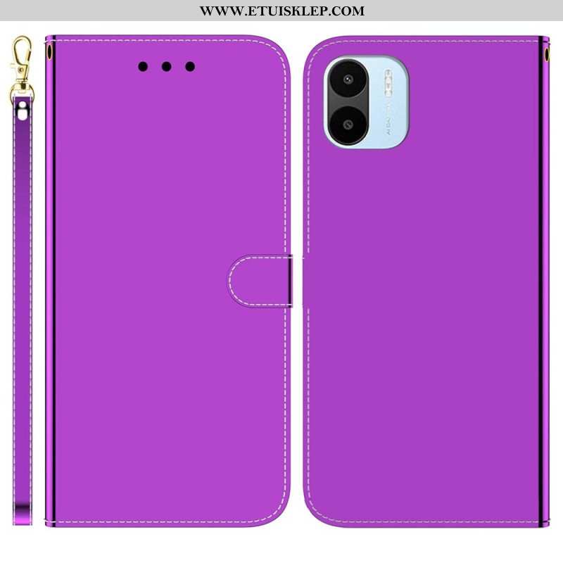 Etui Folio do Xiaomi Redmi A1 Sztuczna Lustrzana Skóra Z Paskiem